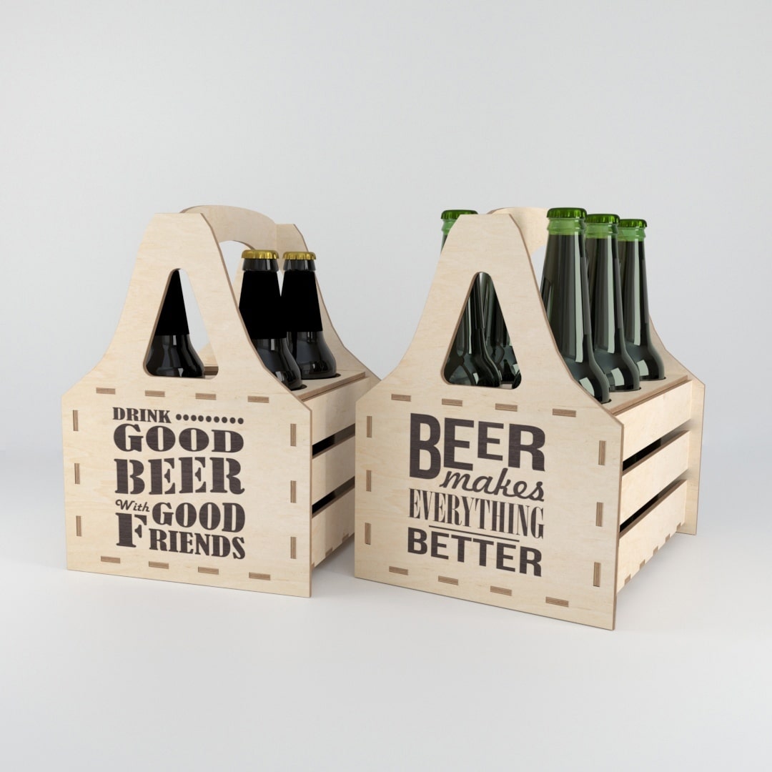 Laser Cut Beer Caddy 6 Bottles 4mm CDR Free Vector