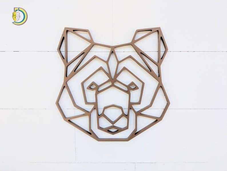 Laser Cut Geometric Bear Head Wall Hanging Geometric Wood Decor
