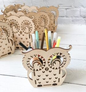 Laser Cut Owl Pen Pencil Organizer Free Vector