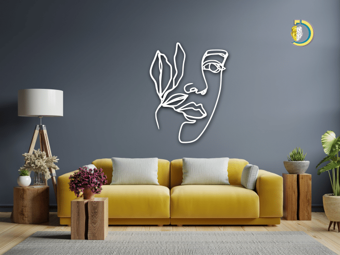 Woman Face Flower One Line Metal Wall Art for Living Room