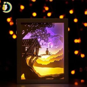 Boy Sitting Alone on Tree Light Box Free Vector