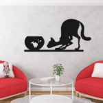 Cat with Fish Wall Decor CDR DXF Free Vector