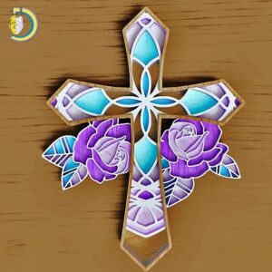 Cross with Rose Free CDR DXF Laser Cut Vector