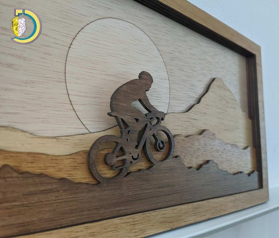 Laser Cut Biker Layered Wooden Shadow Box Free Vector