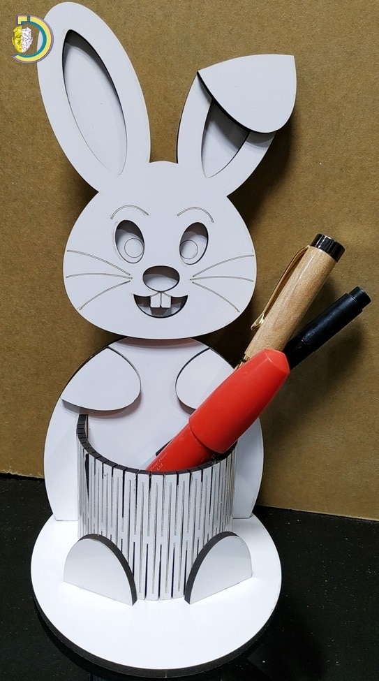 Laser Cut Bunny Pen Holder CDR Free Vector