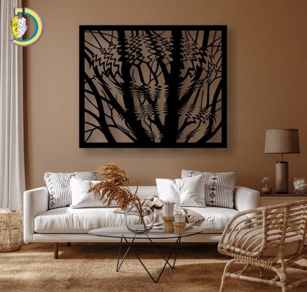 Laser Cut Decorative Trees Reflection Wall Panel Free Vector