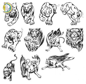 Laser Cut Engraving of Tiger and Lions CDR Free Vector