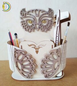 Laser Cut Owl Pencil Pen Holder Free Vector