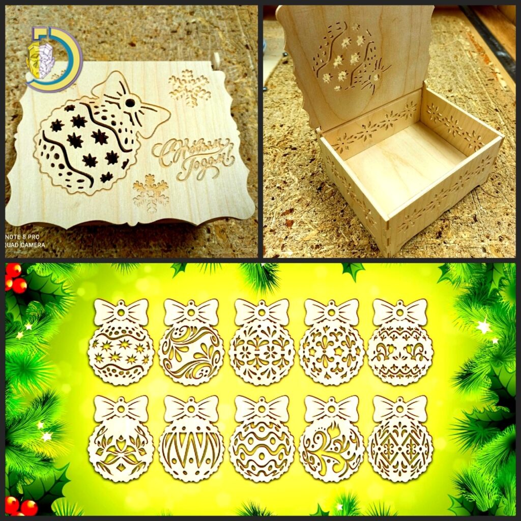 Laser Cut Set of Christmas Decorations with Box Free Vector
