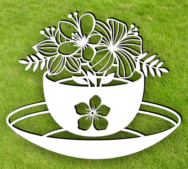 Laser Cut Tea with Flowers CDR Free Vector