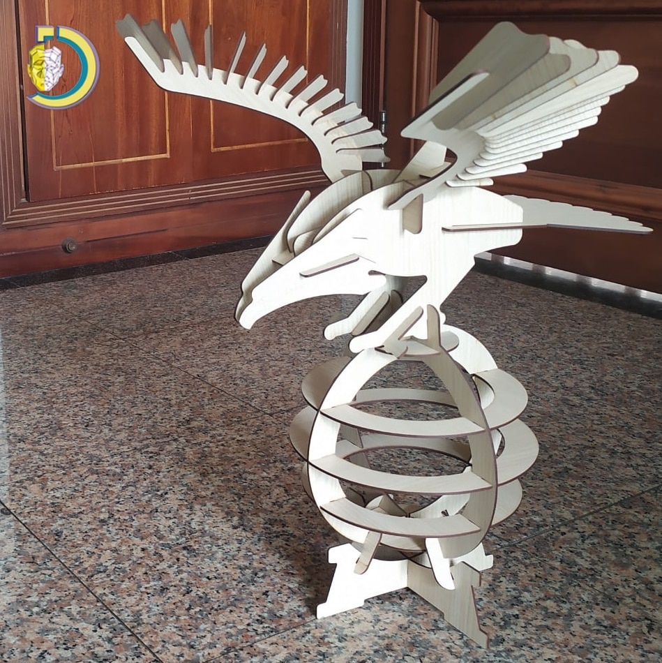 Laser Cut Wooden Eagle 3D Puzzle On Display Stand DXF Vector