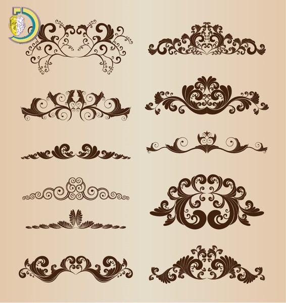 Set Of Vintage Ornaments With Floral Elements Free Vector